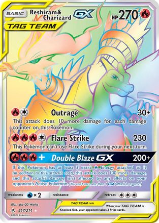 Reshiram & Charizard GX (Secret) 217/214 - SM Unbroken Bonds Holofoil