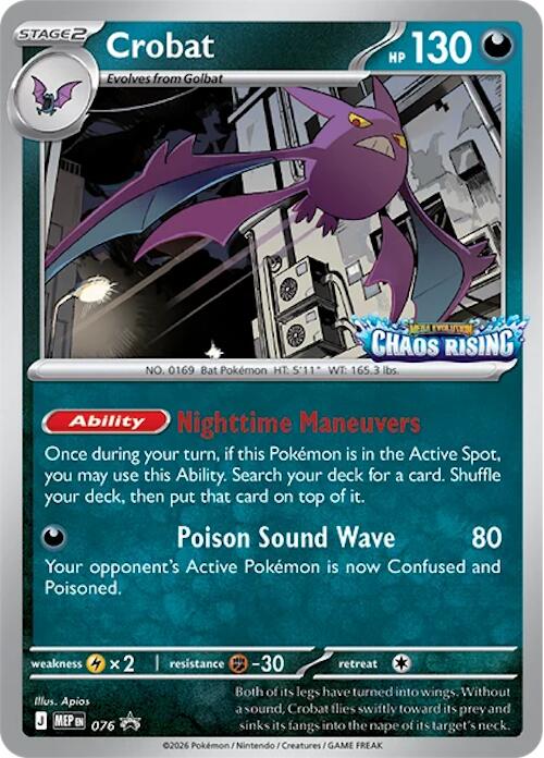 bat pokemon cards Trading Card Game Chaos Rising Promo Crobat MEP 076 341 Token:Monarch (Pack of 3 Token Cards) Electric-type Pokémon TCG Echoing Madness Choose Item CARD LIST｜ONE PIECE CARD