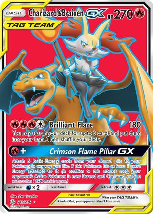 Charizard & Braixen GX (Full Art) 212/236 - SM  Cosmic Eclipse Holofoil