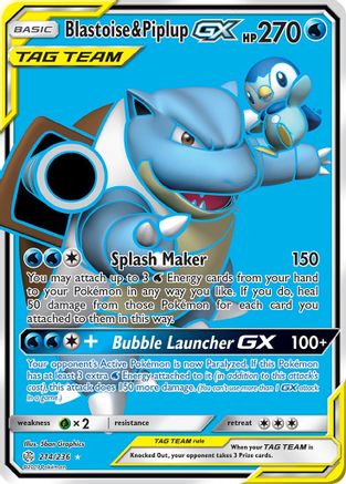 Blastoise & Piplup GX (Full Art) 214/236 - SM  Cosmic Eclipse Holofoil