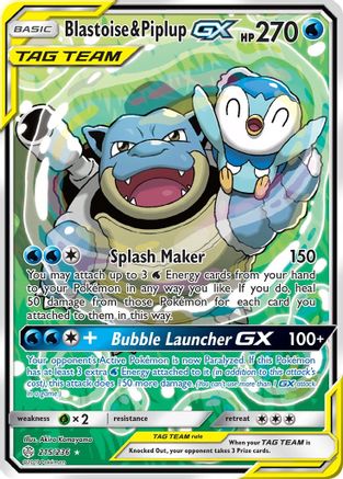 Blastoise & Piplup GX (Alternate Full Art) 215/236 - SM  Cosmic Eclipse Holofoil