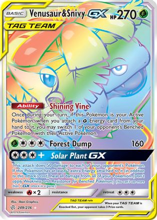 Venusaur & Snivy GX (Secret) 249/236 - SM  Cosmic Eclipse Holofoil