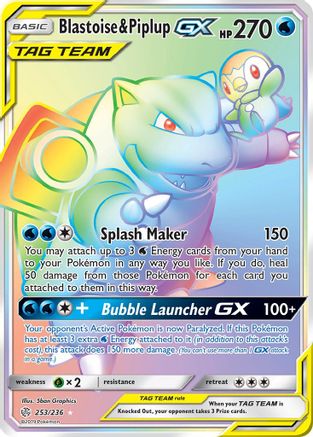 Blastoise & Piplup GX (Secret) 253/236 - SM  Cosmic Eclipse Holofoil