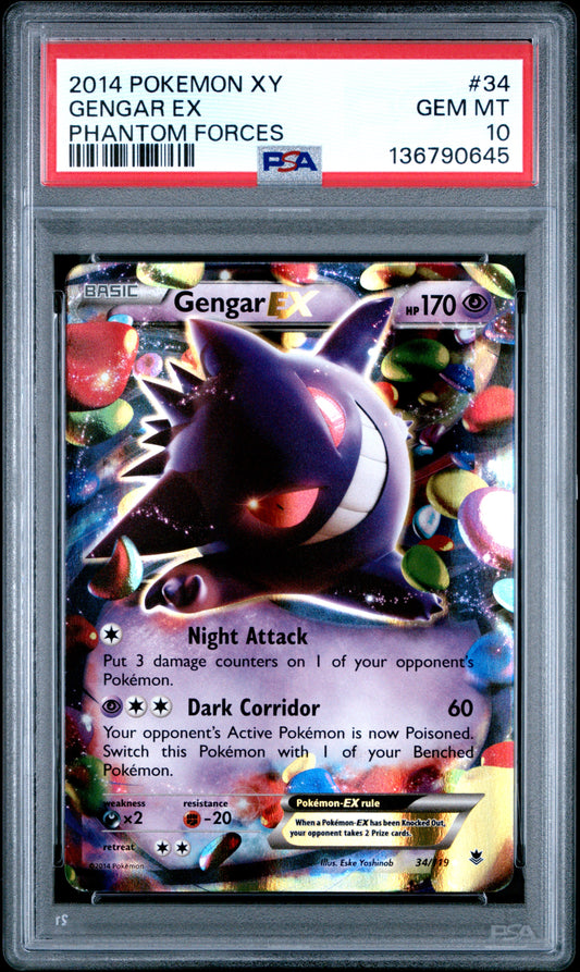 2014 Pokemon Xy Phantom Forces #34 Gengar Ex Phantom Forces PSA 10