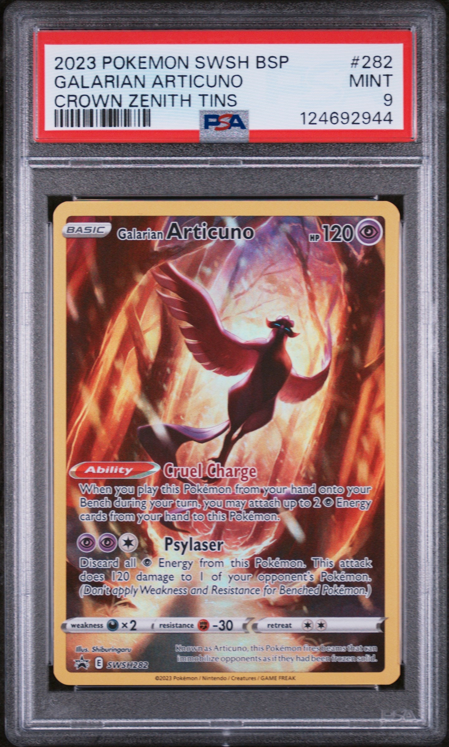 2023 Pokemon Swsh Black Star Promo #282 Galarian Articuno Crown Zenith Tin PSA 9