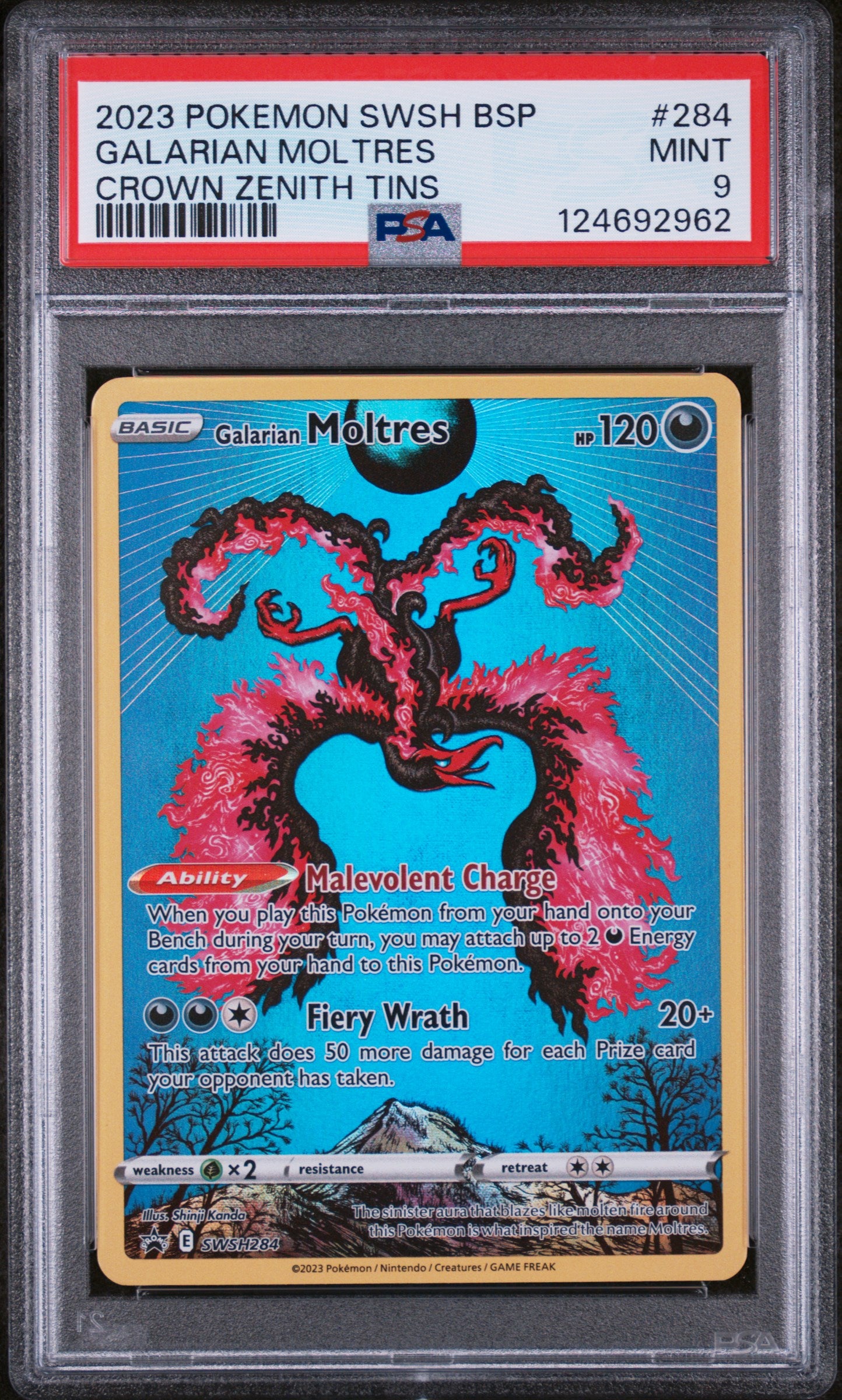 2023 Pokemon Swsh Black Star Promo #284 Galarian Moltres Crown Zenith Tin PSA 9