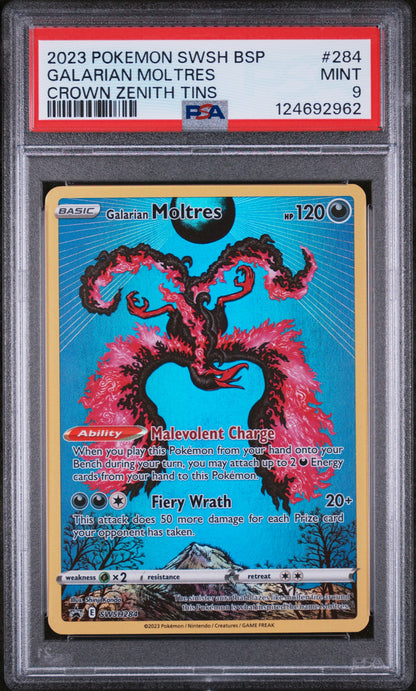 2023 Pokemon Swsh Black Star Promo #284 Galarian Moltres Crown Zenith Tin PSA 9