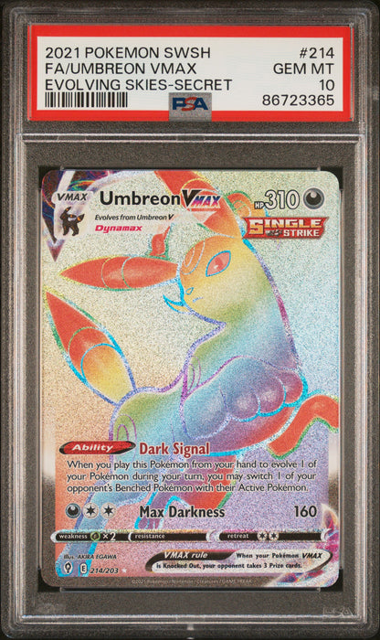 Pokemon SWSH Evolving Skies #214 Umbreon VMax Evolving Skies-Secret PSA 10