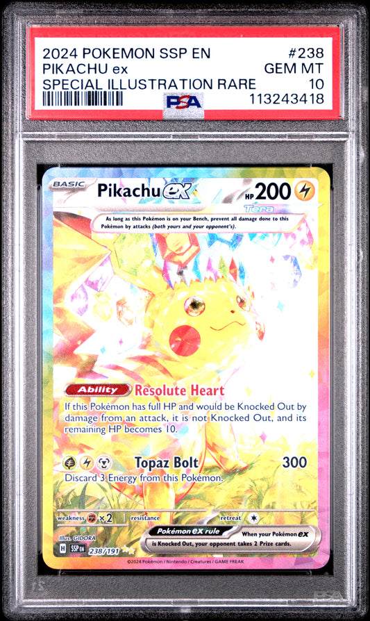 Pokemon Surging Sparks #238 Pikachu Ex Special Illustration Rare PSA 10
