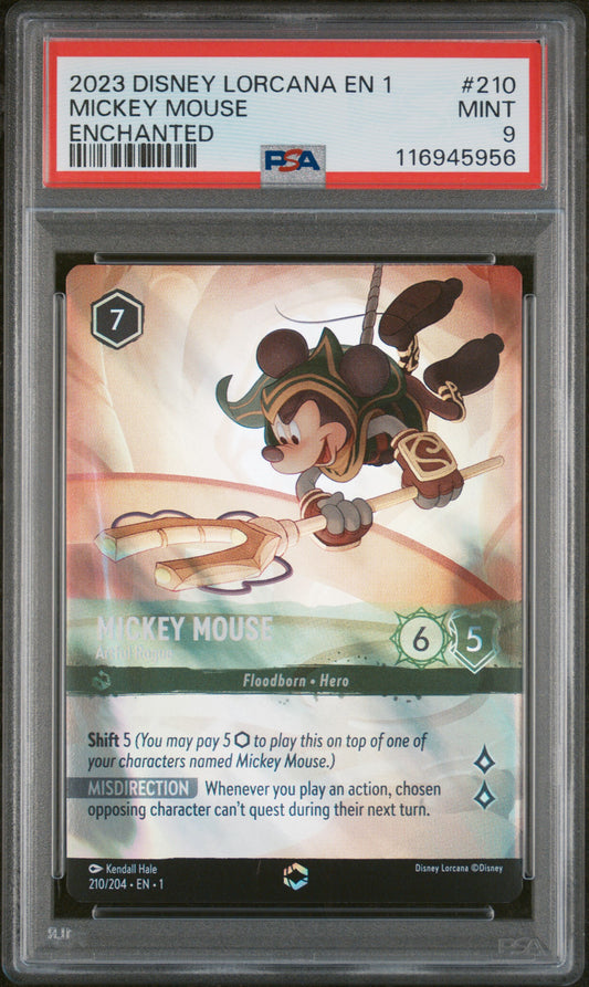 2023 Disney Lorcana En 1-The First Chapter #210 Mickey Mouse Enchanted PSA 9