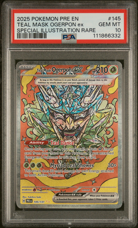 Pokemon Prismatic Evolutions #145 Teal Mask Ogerpon Ex SIR PSA 10
