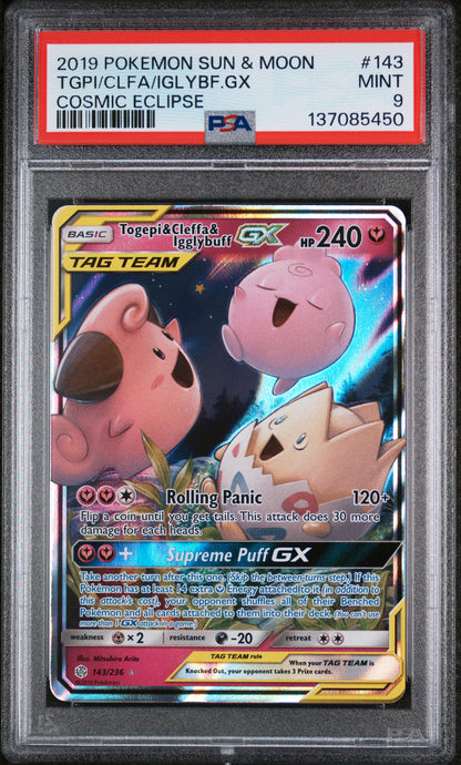 Pokemon Sun & Moon Cosmic Eclipse #143 Tgpi/Clfa/Iglybf.Gx Cosmic Eclipse PSA 9