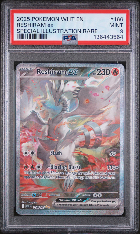 2025 Pokemon Wht En-White Flare #166 Reshiram Ex Special Illustration Rare PSA 9