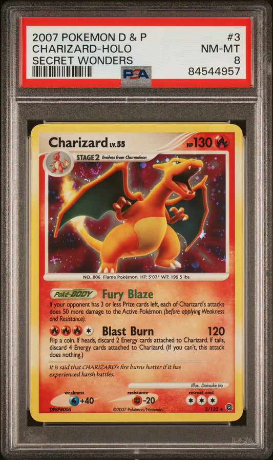 2007 Pokemon Diamond & Pearl Secret Wonders #3 Charizard-Holo PSA 8