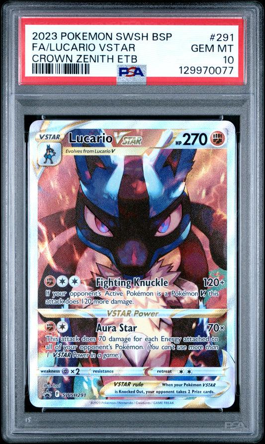 2023 Pokemon Swsh Black Star Promo #291 Fa/Lucario Vstar Crown Zenith Etb PSA 10