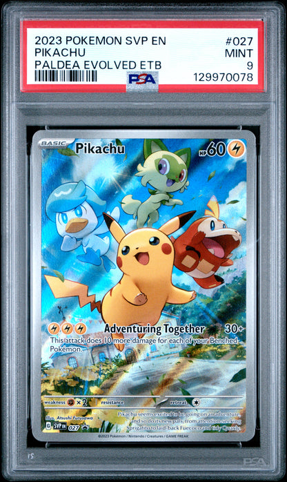 2023 Pokemon Svp En-Sv Black Star Promo #027 Pikachu Paldea Evolved Etb PSA 9