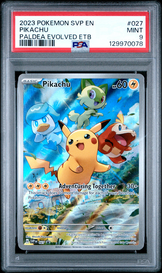 2023 Pokemon Svp En-Sv Black Star Promo #027 Pikachu Paldea Evolved Etb PSA 9