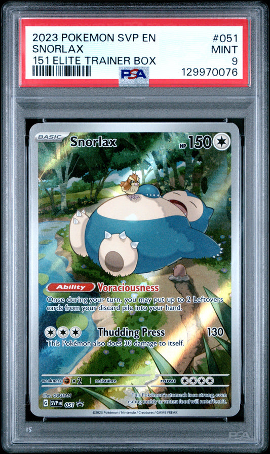 2023 Pokemon Svp En-Sv Black Star Promo #051 Snorlax 151 Elite Trainer Box PSA 9