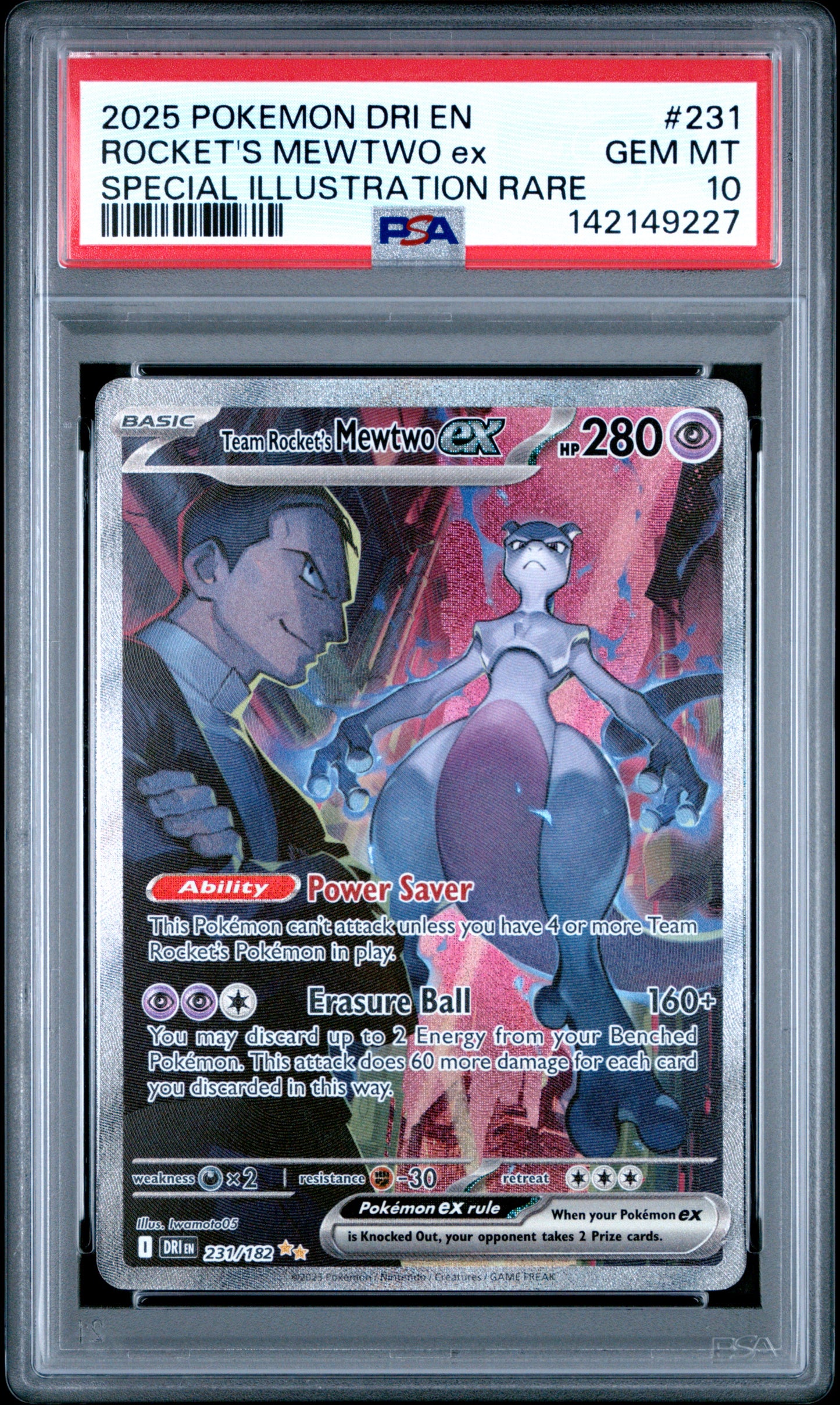 2025 Pokemon Destined Rivals #231 Rocket's Mewtwo Ex SIR PSA 10
