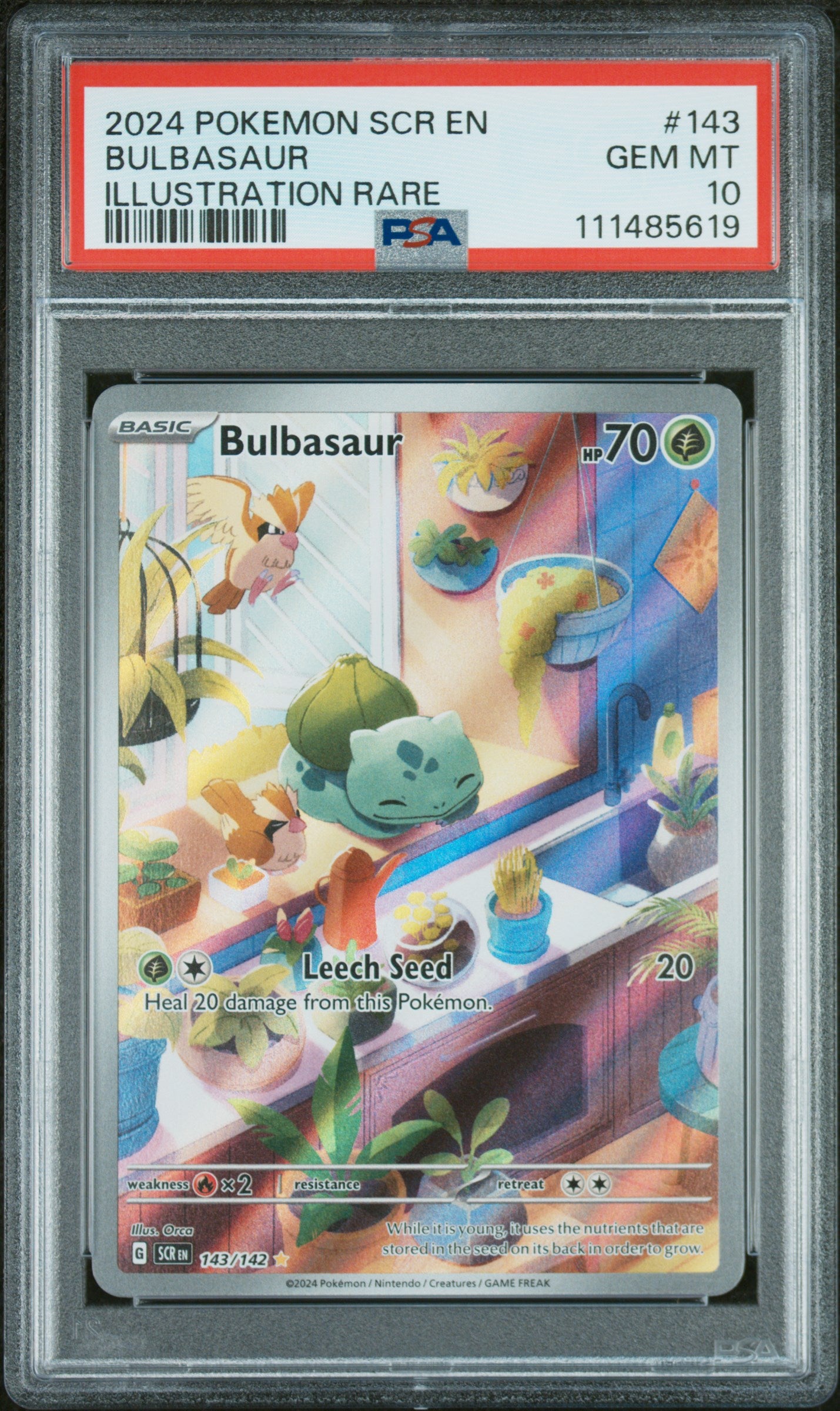 2024 Pokemon Scr En-Stellar Crown #143 Bulbasaur Illustration Rare PSA 10