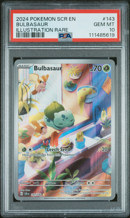 2024 Pokemon Scr En-Stellar Crown #143 Bulbasaur Illustration Rare PSA 10