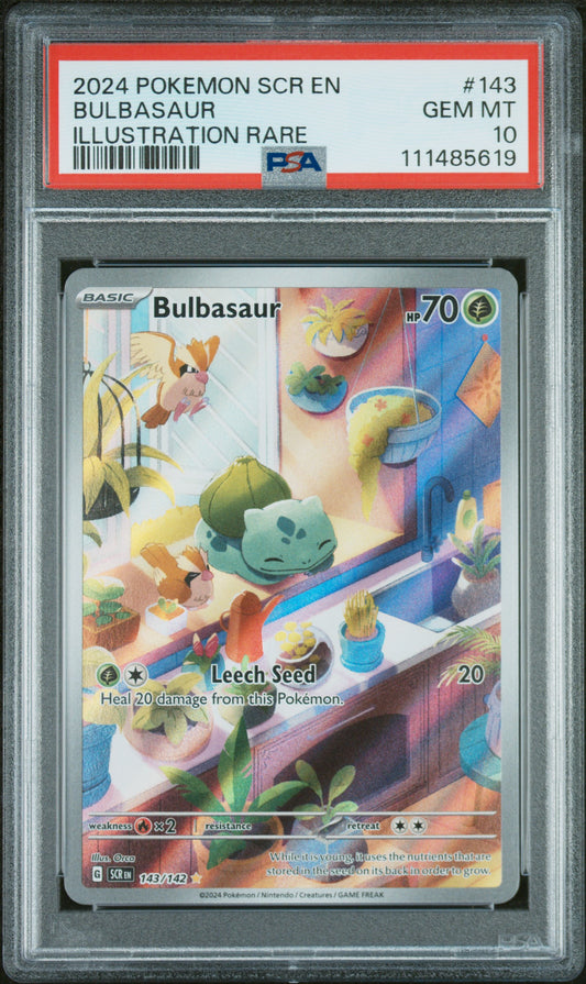 2024 Pokemon Scr En-Stellar Crown #143 Bulbasaur Illustration Rare PSA 10