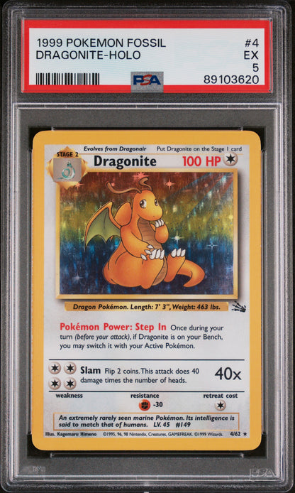 1999 Pokemon Fossil #4 Dragonite-Holo PSA 5