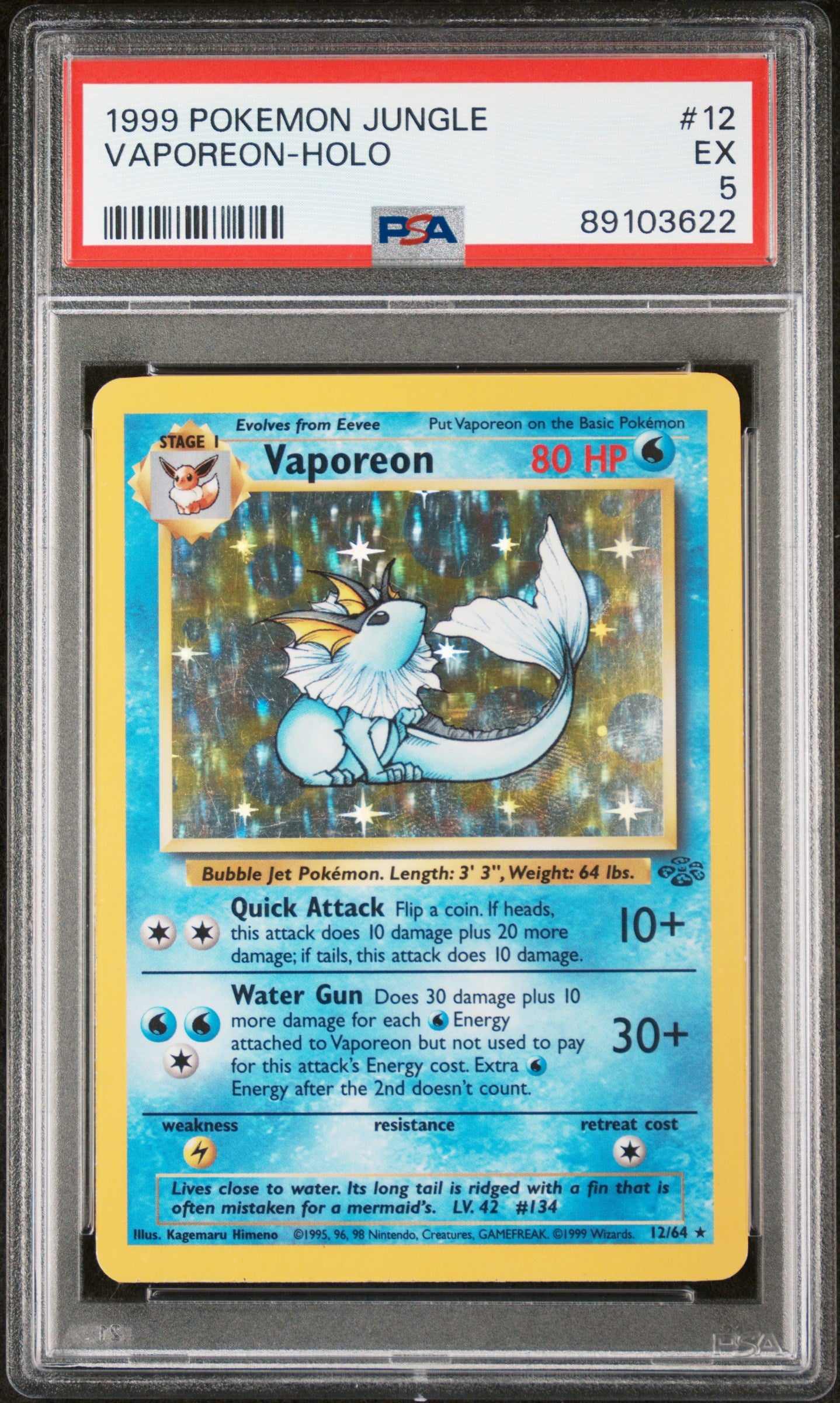 1999 Pokemon Jungle #12 Vaporeon-Holo PSA 5