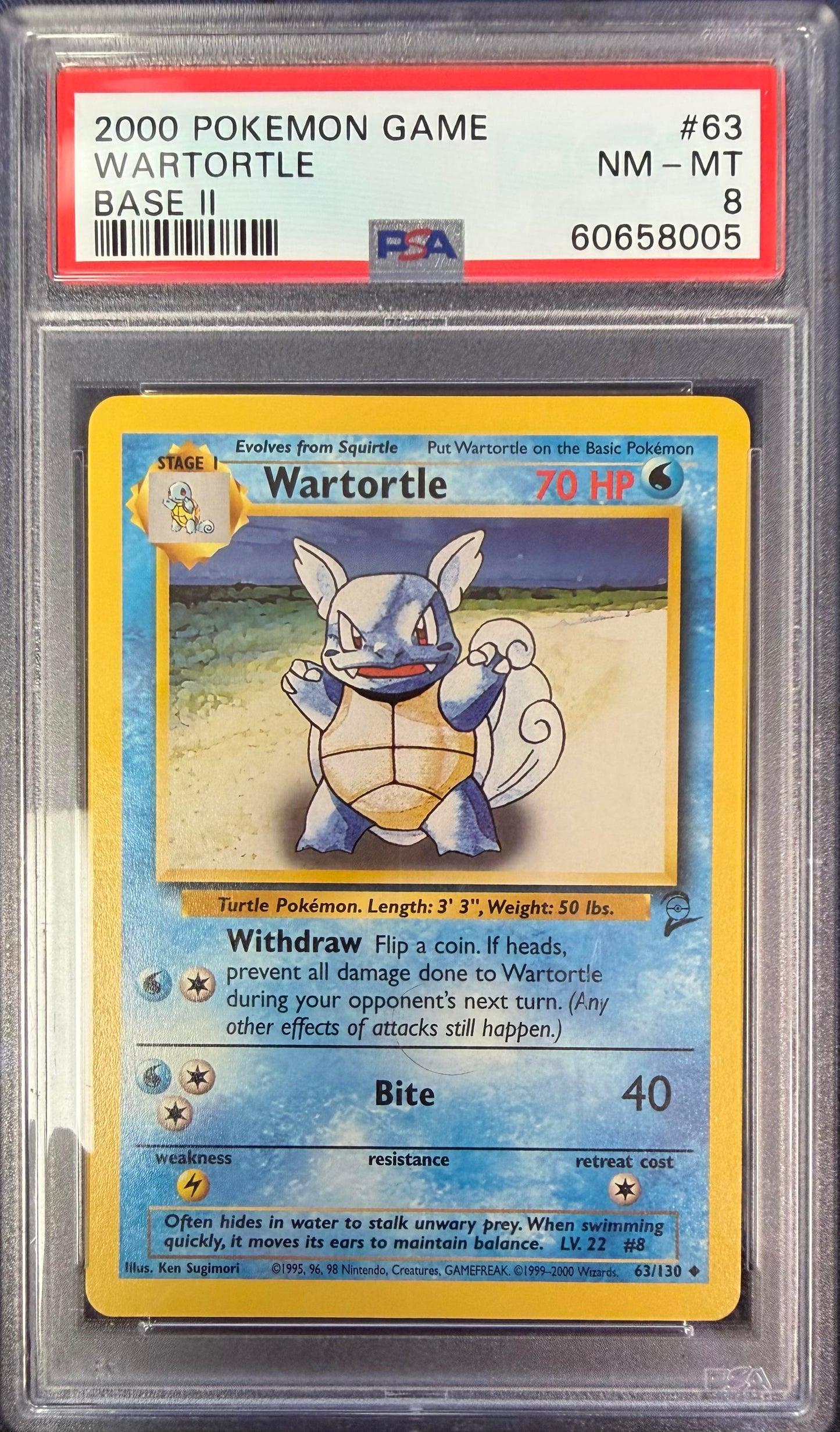 2000 Pokemon Game Base Ii #63 Wartortle Base Ii PSA 8