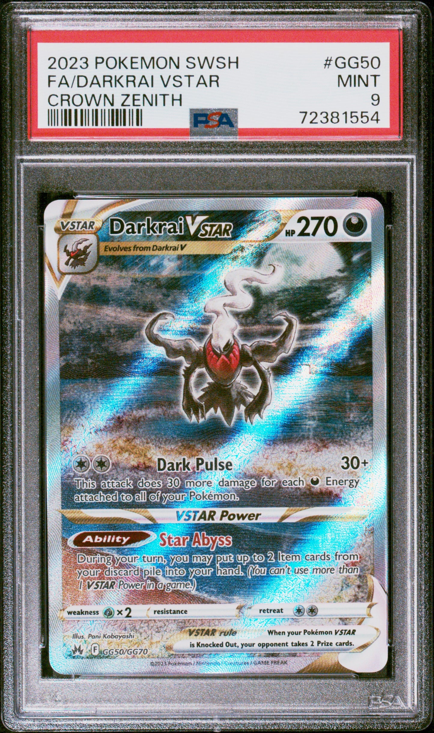 2023 Pokemon Sword And Shield Crown Zenith #GG50 Fa/Darkrai Vstar PSA 9