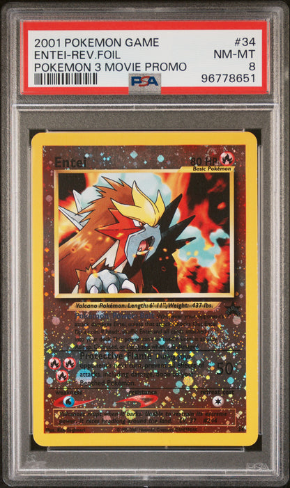 2001 Pokemon Game Movie #34 Entei-Rev.Foil Pokemon 3 Movie Promo PSA 8