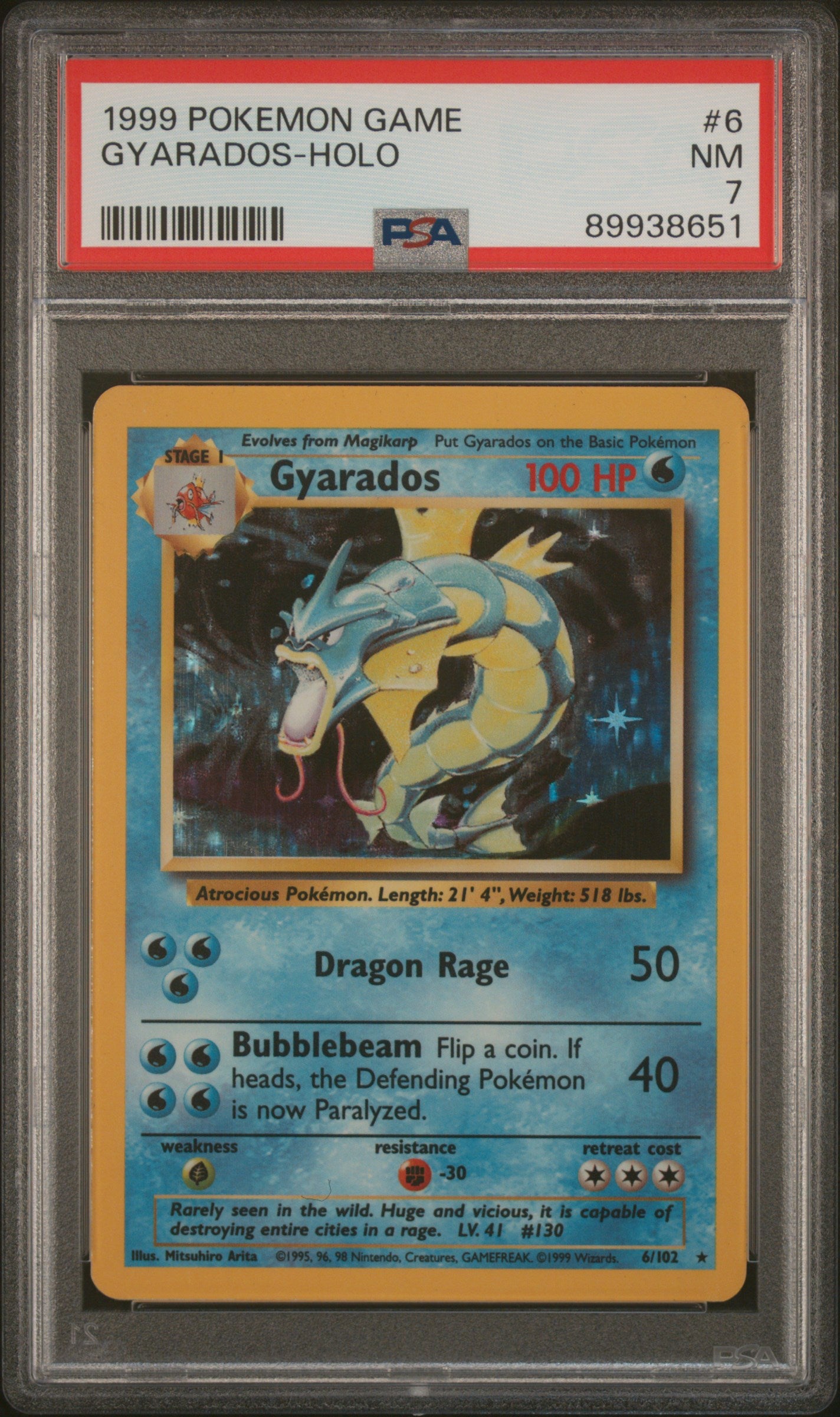 1999 Pokemon Game #6 Gyarados-Holo PSA 7