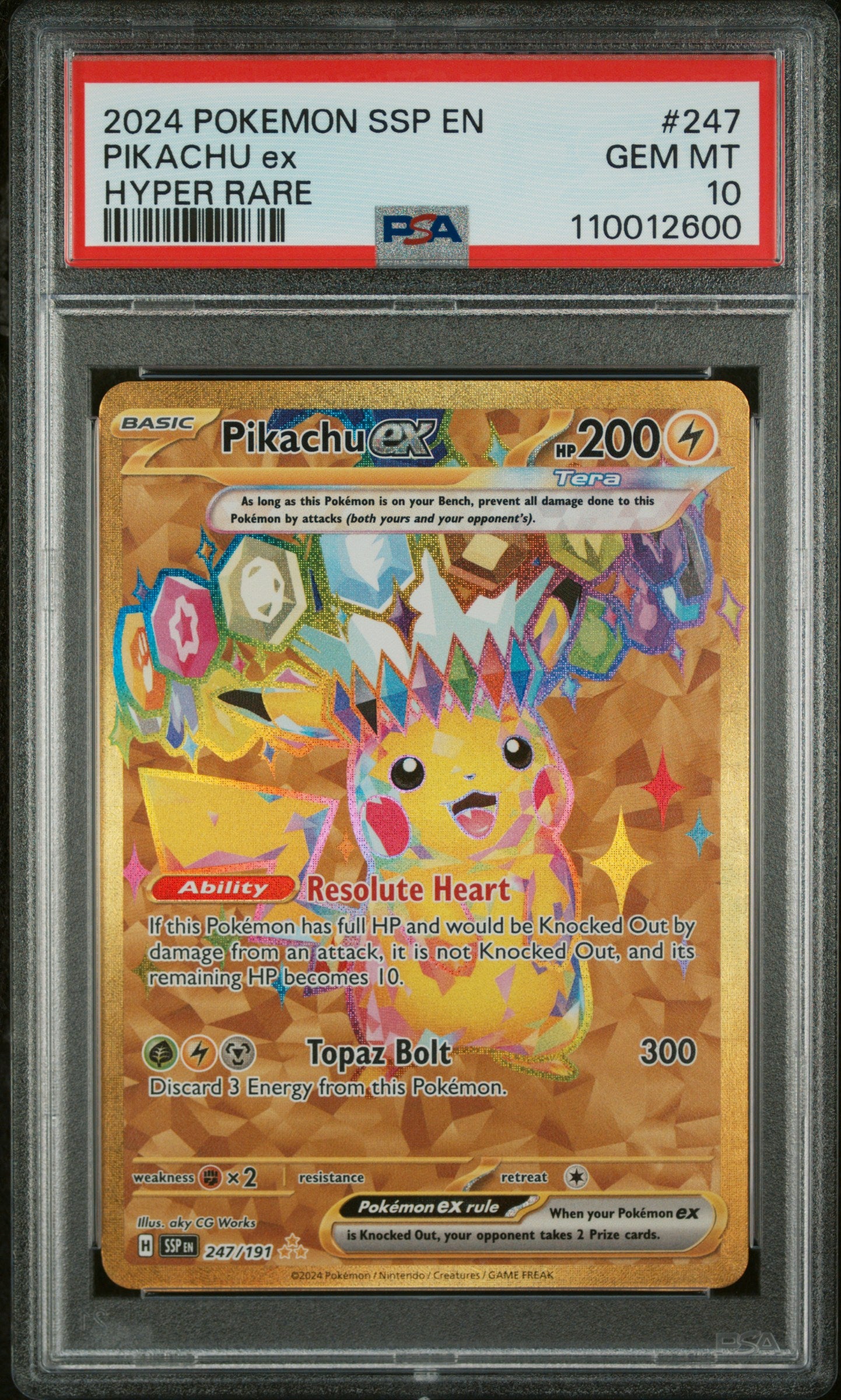 2024 Pokemon Ssp En-Surging Sparks #247 Pikachu Ex Hyper Rare PSA 10
