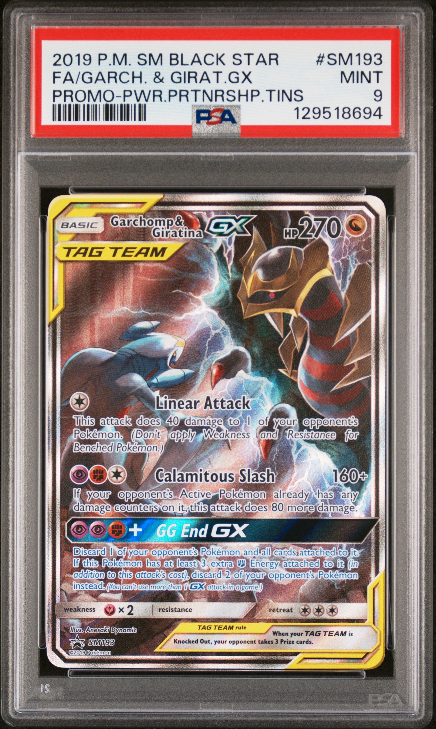 2019 Pokemon Sm Black Star Promo #SM193 Fa/Garch. & Girat.Gx Promo PSA 9