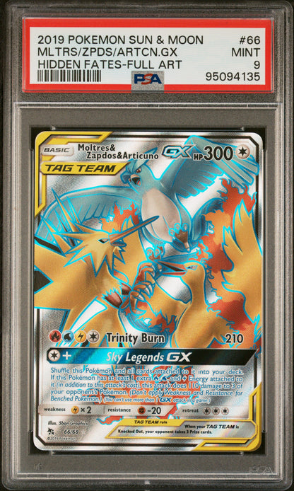 2019 Pokemon Sun & Moon Hidden Fates #66 Mltrs/Zpds/Artcn.Gx Full Art PSA 9