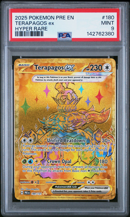 2025 Pokemon Pre En-Prismatic Evolutions #180 Terapagos Ex Hyper Rare PSA 9