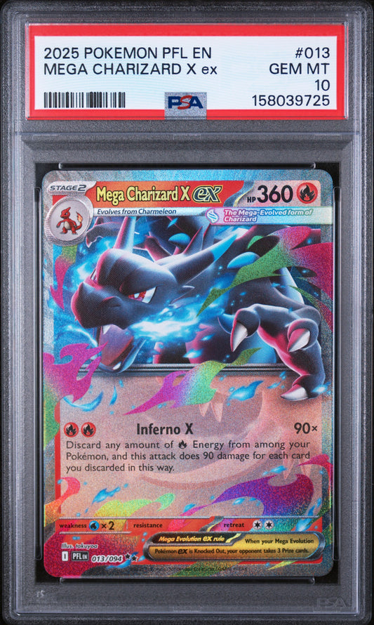 2025 Pokemon Pfl En-Phantasmal Flames #013 Mega Charizard X Ex PSA 10