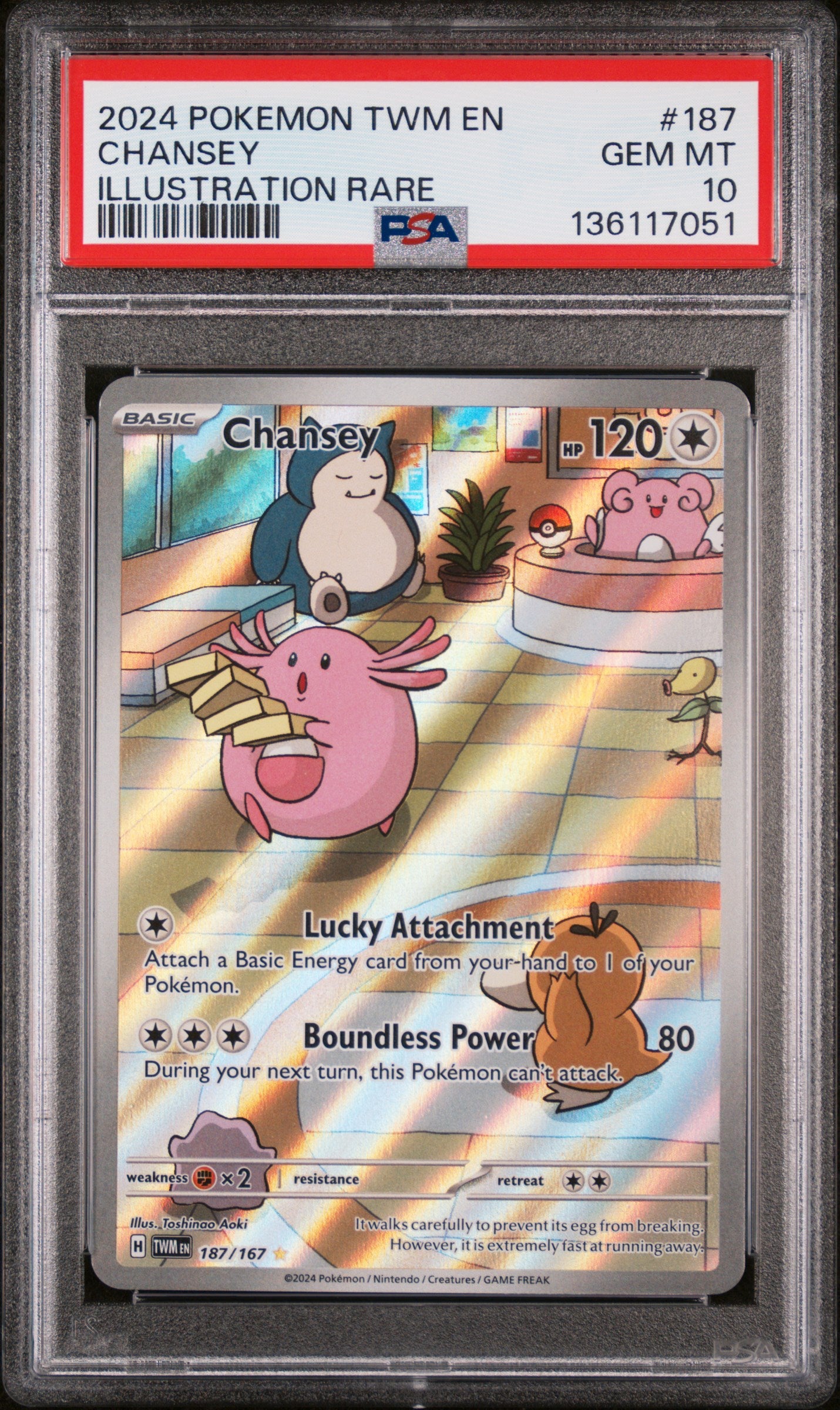 2024 Pokemon Twm En-Twilight Masquerade #187 Chansey Illustration Rare PSA 10