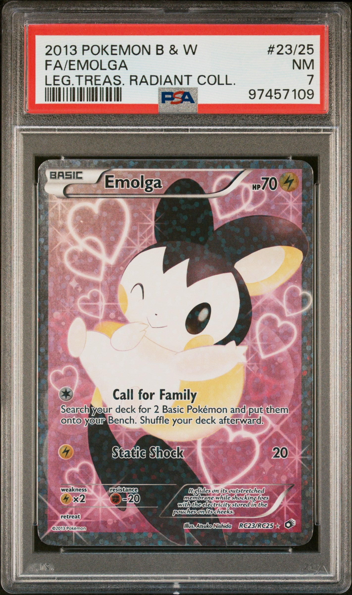 2013 Pokemon BW Legendary Treasures Radiant Collection #RC23 Emolga PSA 7