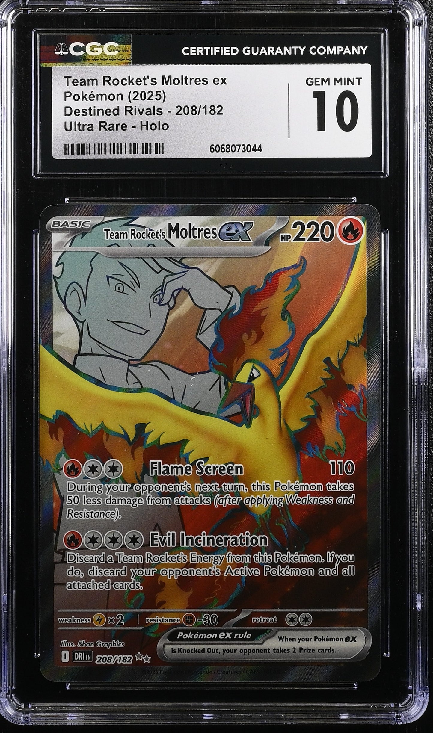 2025 Destined Rivals #208/182 Team Rocket's Moltres ex CGC 10
