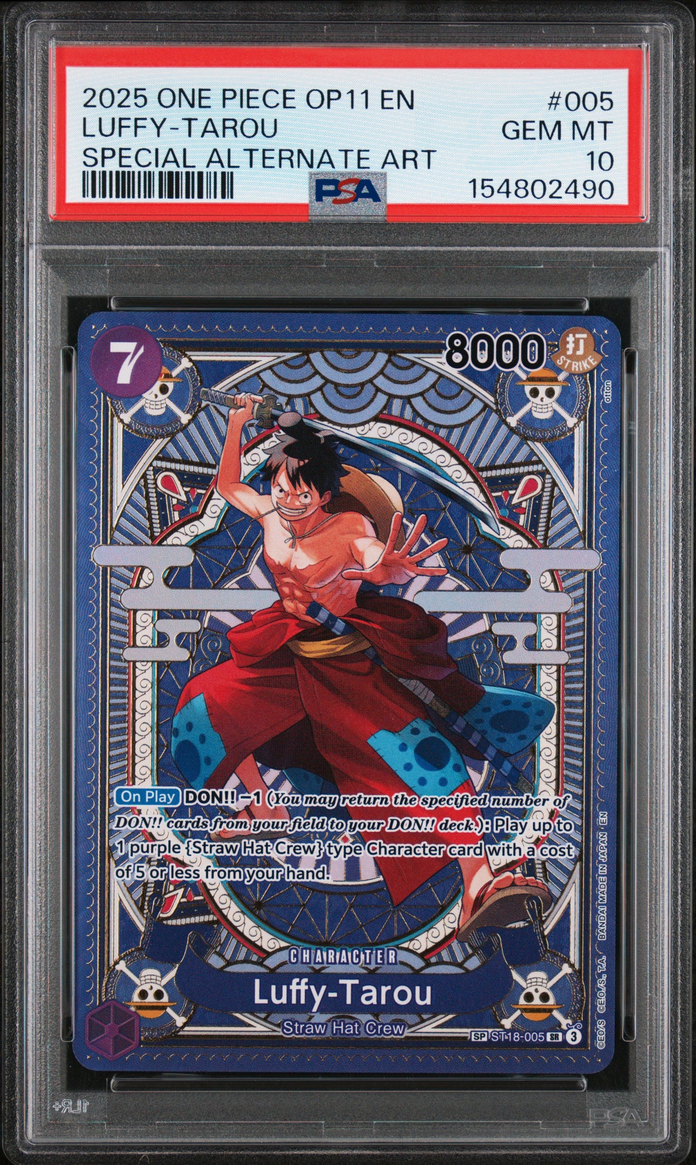 2025 One Piece Op11-A Fist Of Divine Speed #005 Luffy-Tarou SA PSA 10