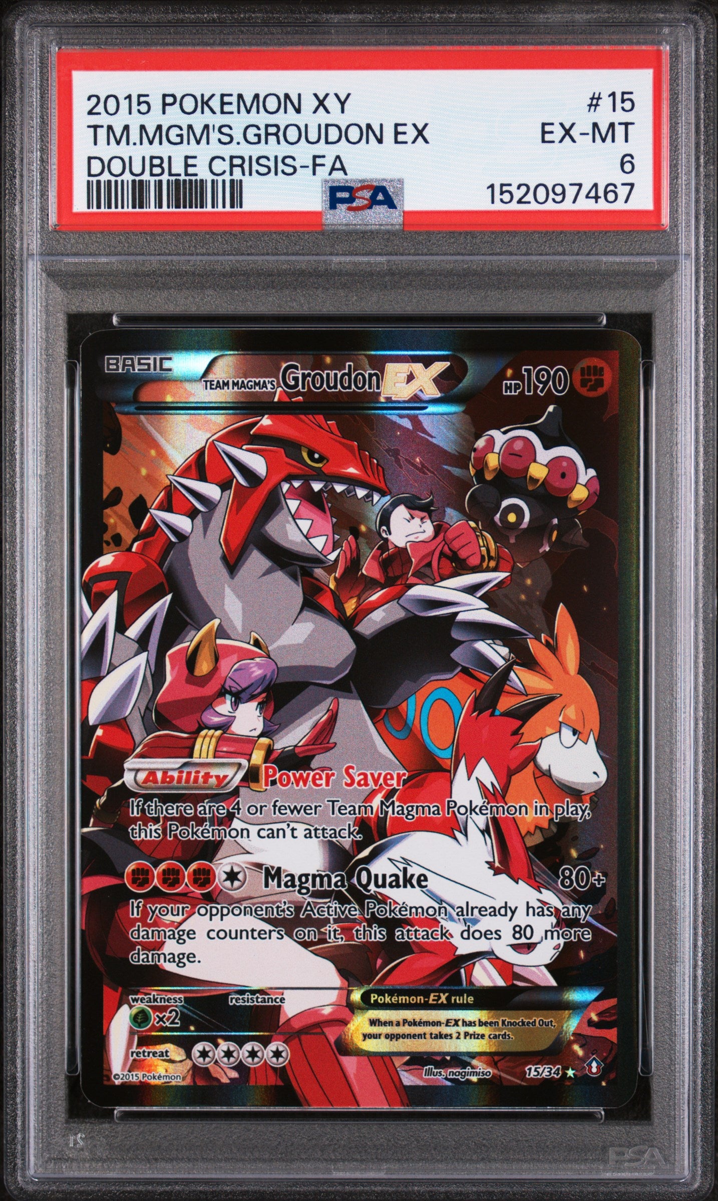 2015 Pokemon Xy Double Crisis #15 Tm.Mgm'S.Groudon Ex Double Crisis-Fa PSA 6
