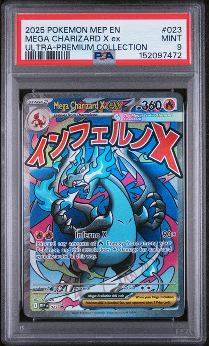 2025 Pokemon Mep En-Me Black Star Promo #023 Mega Charizard X Ex UPC PSA 9