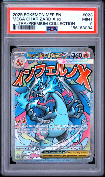 2025 Pokemon Mep En-Me Black Star Promo #023 Mega Charizard X Ex UPC PSA 9