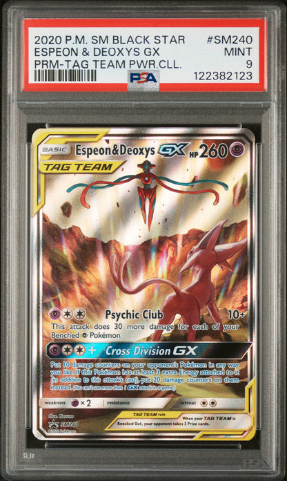 2020 Pokemon Sm Black Star Promo #SM240 Espeon & Deoxys Gx Prm-Tag Team PSA 9