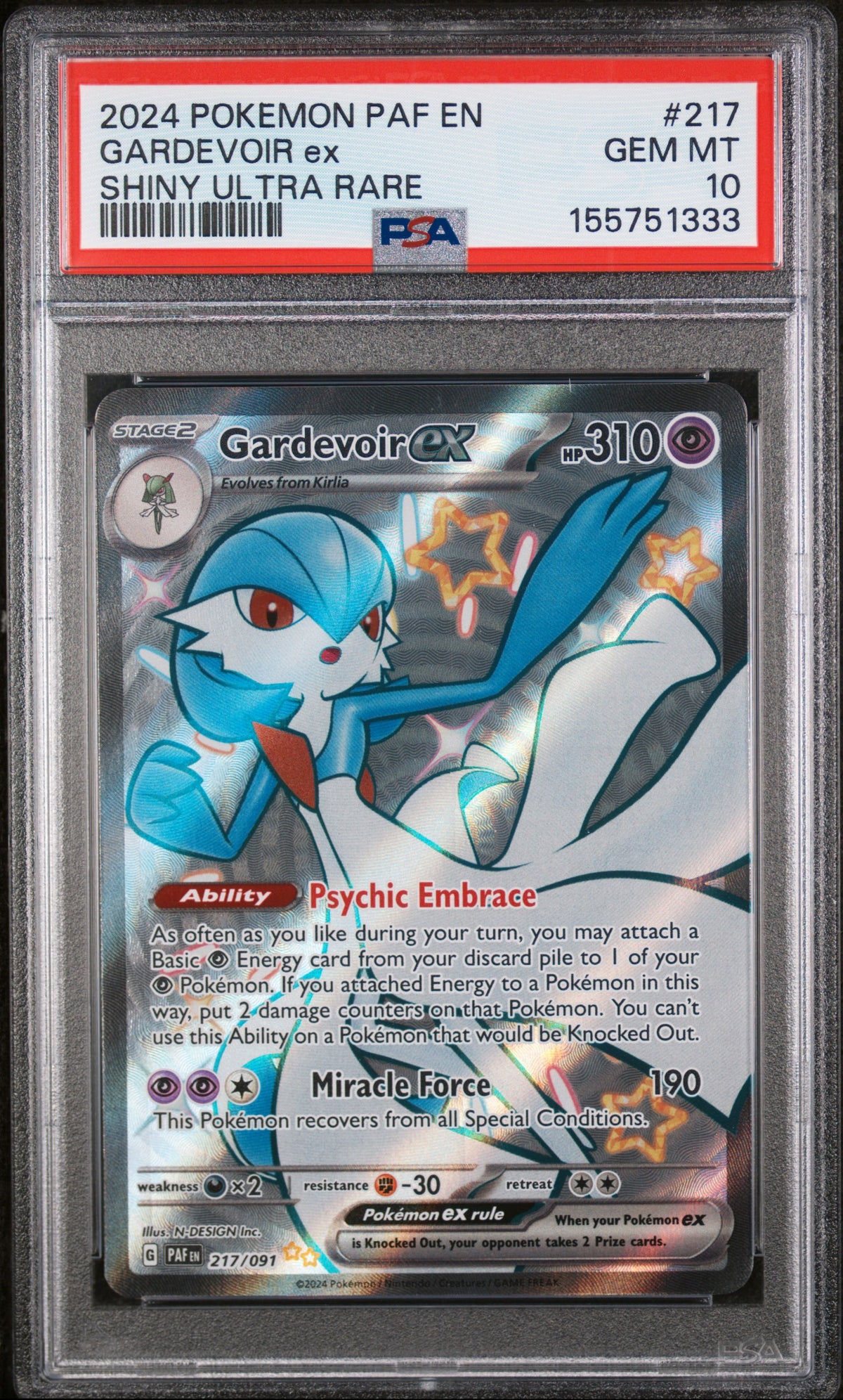 2024 Pokemon Paf En-Paldean Fates #217 Gardevoir Ex Shiny Ultra Rare PSA 10