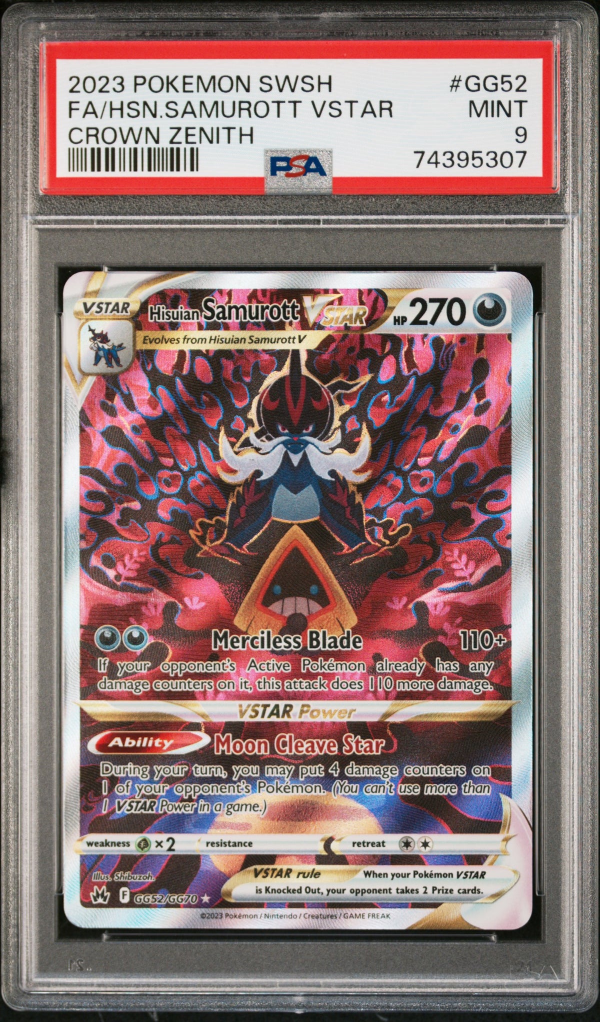 2023 Pokemon Sword And Shield Crown Zenith #GG52 Fa/Hsn.Samurott Vstar PSA 9