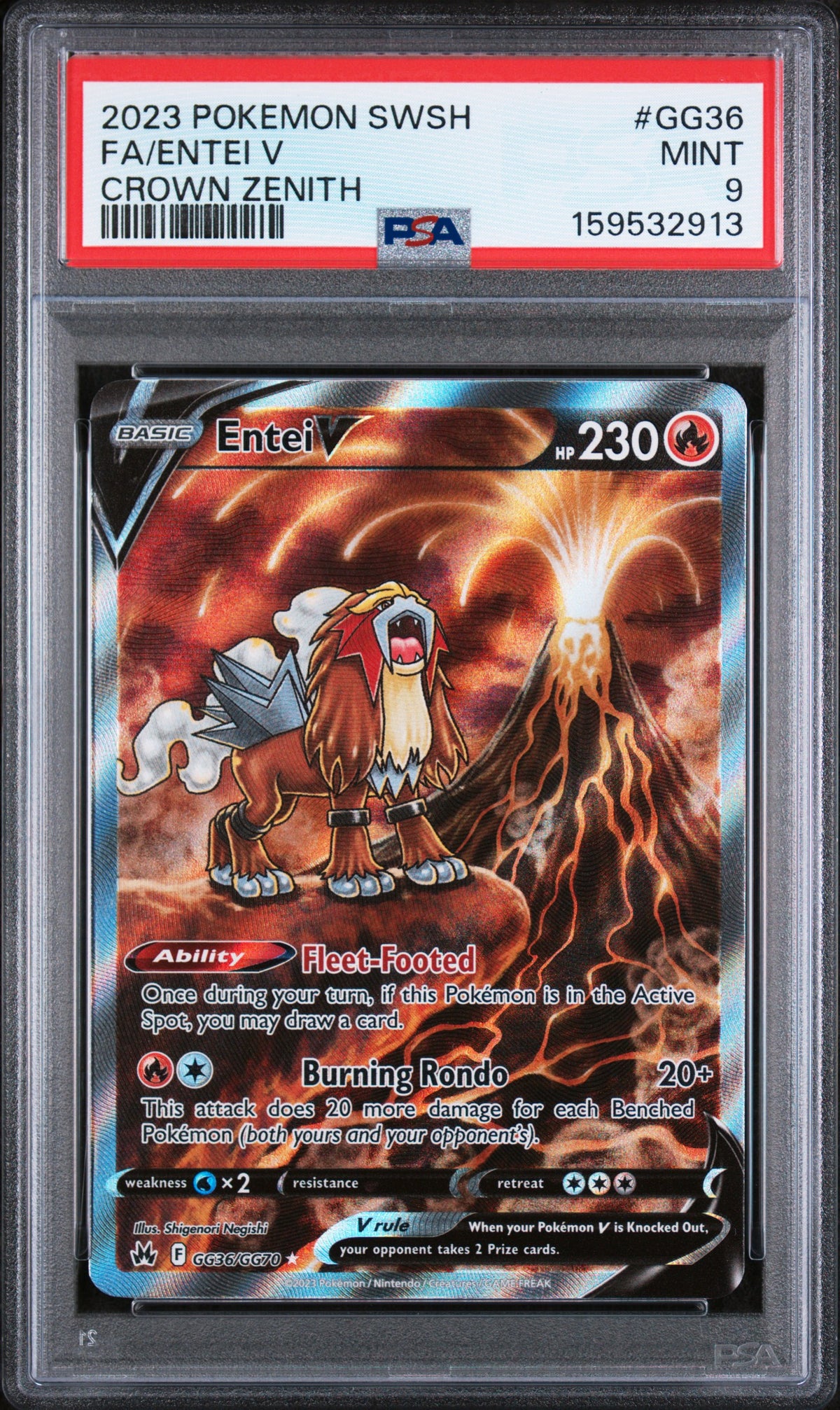 2023 Pokemon Sword And Shield Crown Zenith #GG36 Fa/Entei V Crown Zenith PSA 9