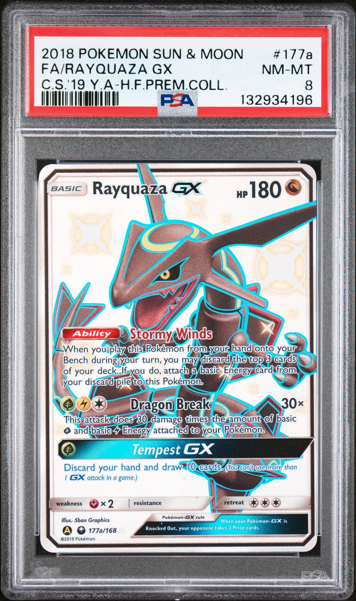 2018 Pokemon Sun & Moon Celestial Storm #177a Fa/Rayquaza Gx PSA 8