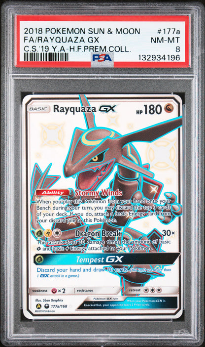 2018 Pokemon Sun & Moon Celestial Storm #177a Fa/Rayquaza Gx PSA 8